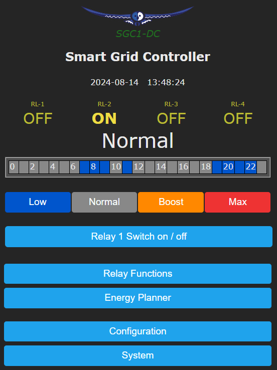 Screenshot smart grid controller main menu